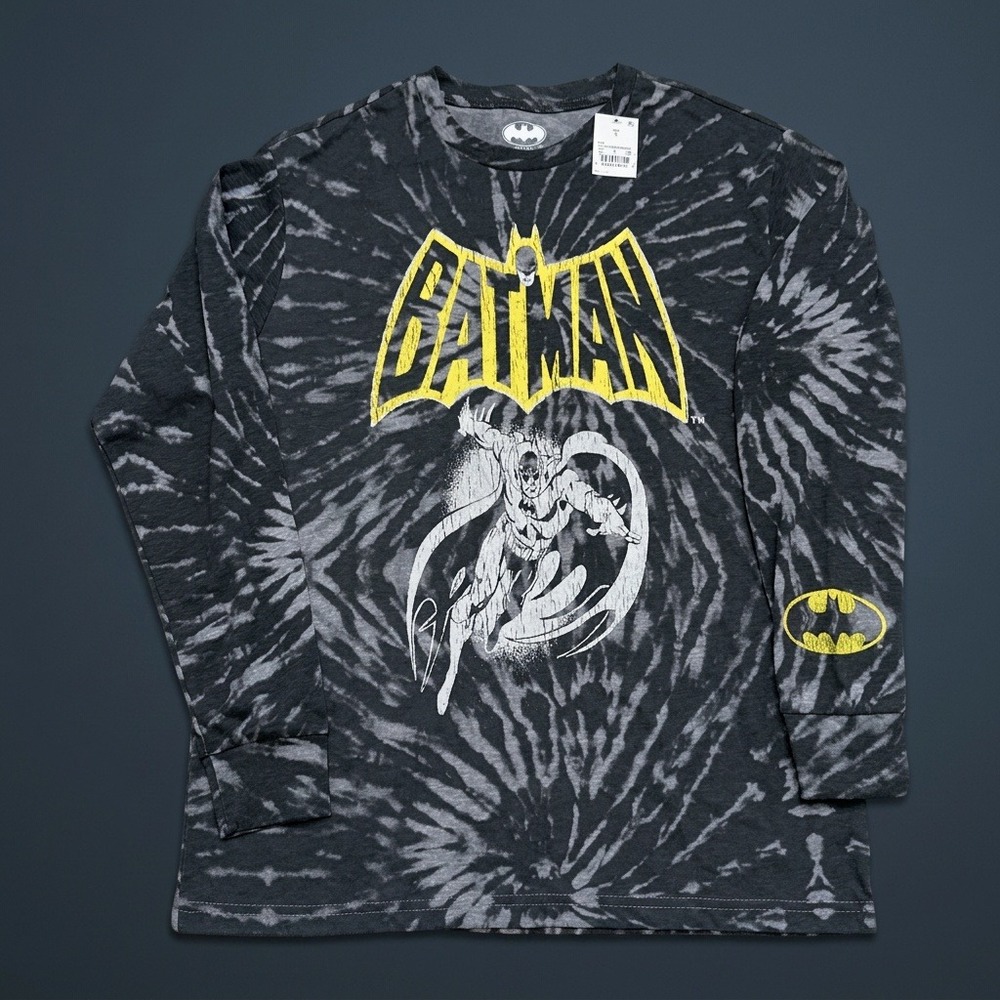 NWT Mad Engine DC Comics Batman Tie Dye Long Sleeve T-Shirt Gray Mens Size S